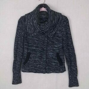 American‎ Eagle Cropped Jacket Womens Sz S Navy White Cotton Full Zip Knit Coat